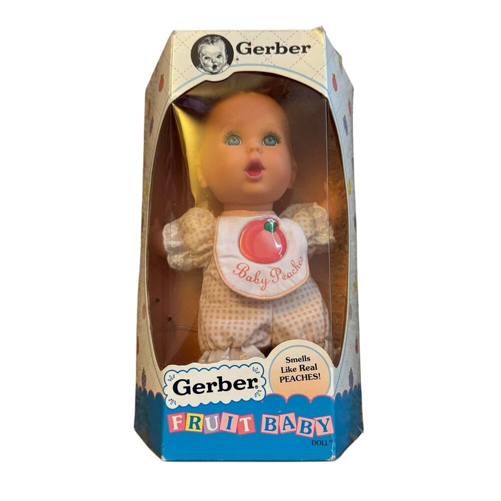 NIB Vintage 1995 Gerber‎ Fruit Baby PEACHES Scented Doll Toy Biz Blonde